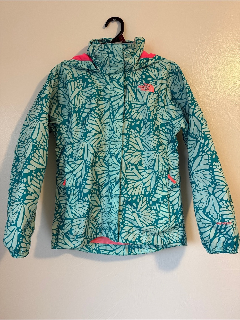 Girls North Face Rain Jacket Size Small Butterfly Print